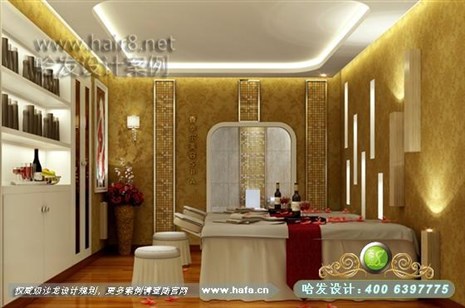 江苏省常熟市本案延续现代风格，采用多种几何体元素的结合，打造简单明亮的空间美容院装潢案例