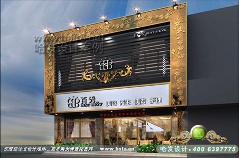 百秀美发美容设计运用现代装饰的手法重新组合常见的装饰元素，和柱体独特的设计手段。美发店装修案例
