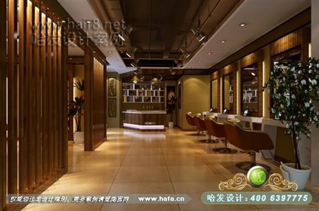 陕西省西安市本案的设计风格大面积采用木饰面，现代于自然的碰撞，打造舒适商业空间理发店装修案例